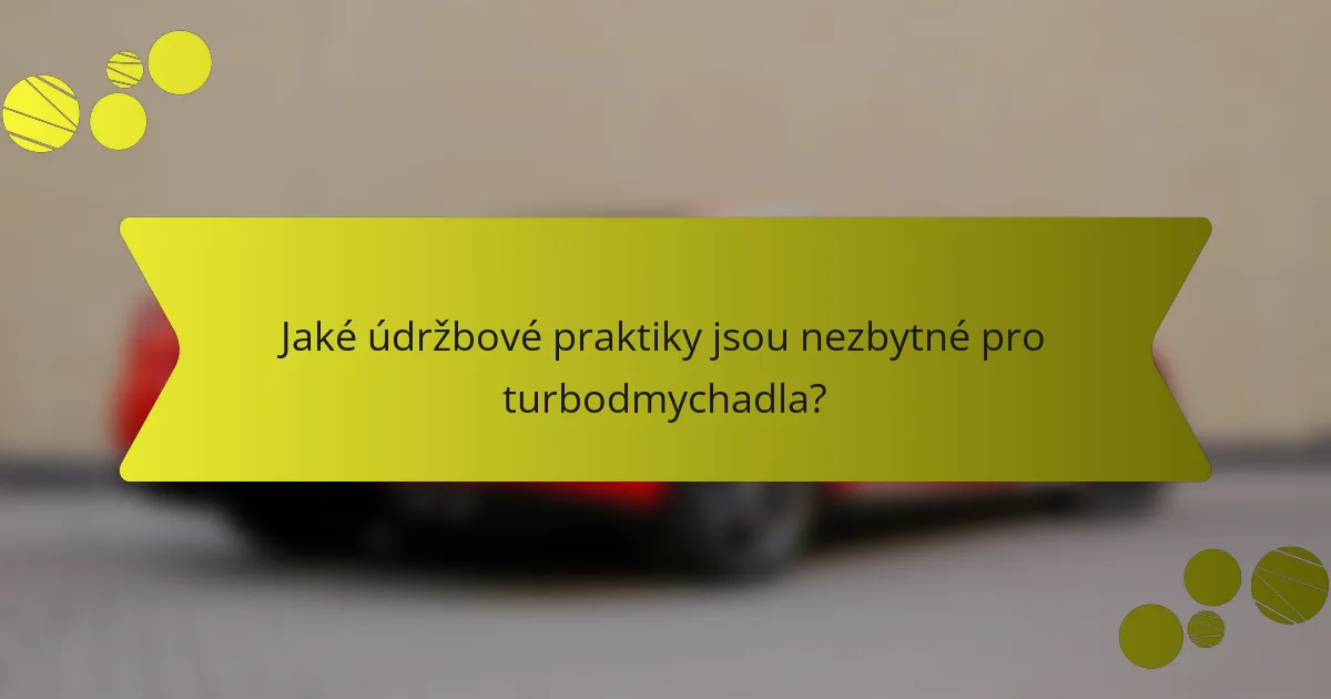 Jaké údržbové praktiky jsou nezbytné pro turbodmychadla?
